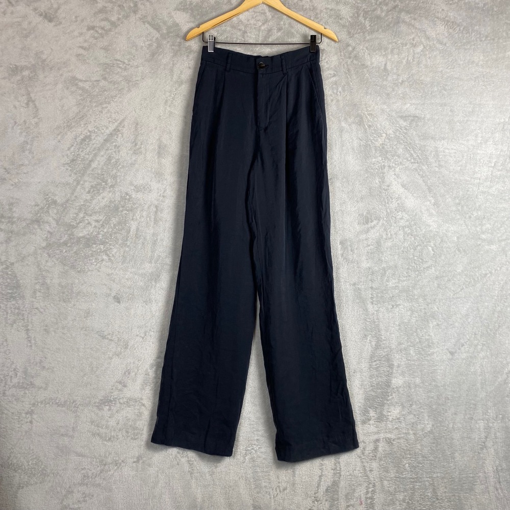 Zara Womens High Waisted Wide Leg Pleated Trousers Navy Blue Size Small 0539